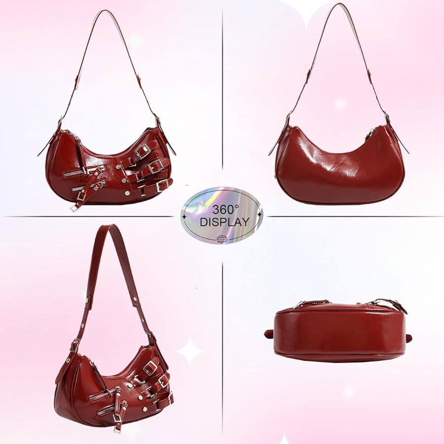 バッグ hobo leather shoulder bag Y2K grunge Y2k Women Vintage Grunge Crossbody Bag Motor Punk Messenger